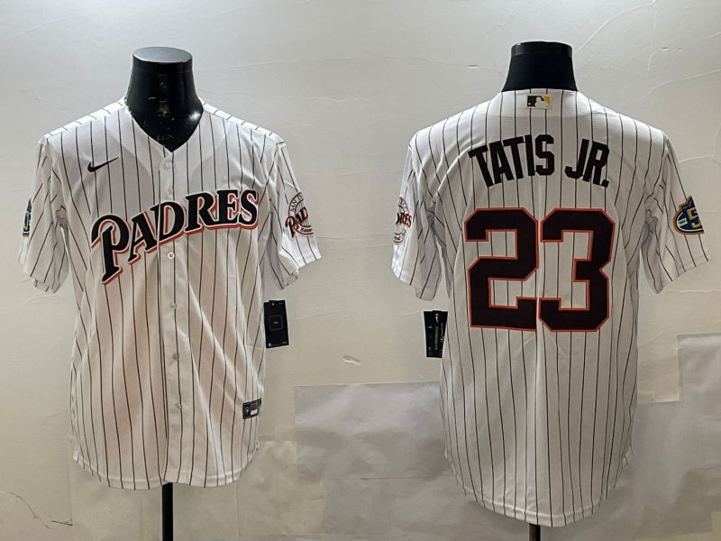 Men San Diego Padres #23 Tatis jr White Stripe Throwback Game 2025 Nike MLB Jersey style 1